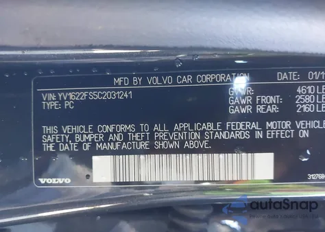 2012 Volvo S60 T5 from USA, damaged, VIN YV1622FS5C2031241